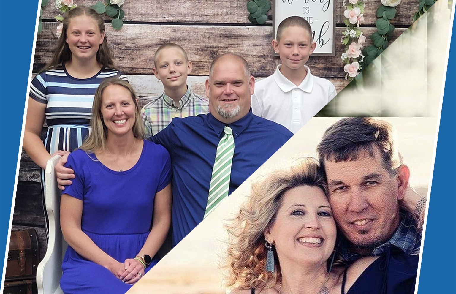Collage portrait of a family of several adults and teens smiling together